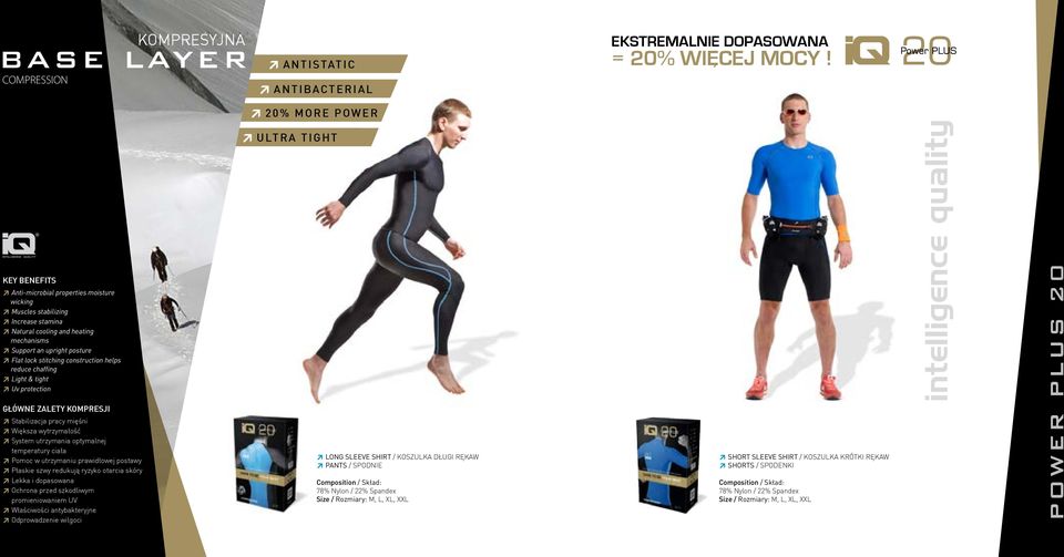 construction helps reduce chaffing Light & tight Uv protection GŁÓWNE ZALETY KOMPRESJI Stabilizacja pracy mięśni Większa wytrzymałość System utrzymania optymalnej temperatury ciała Pomoc w utrzymaniu