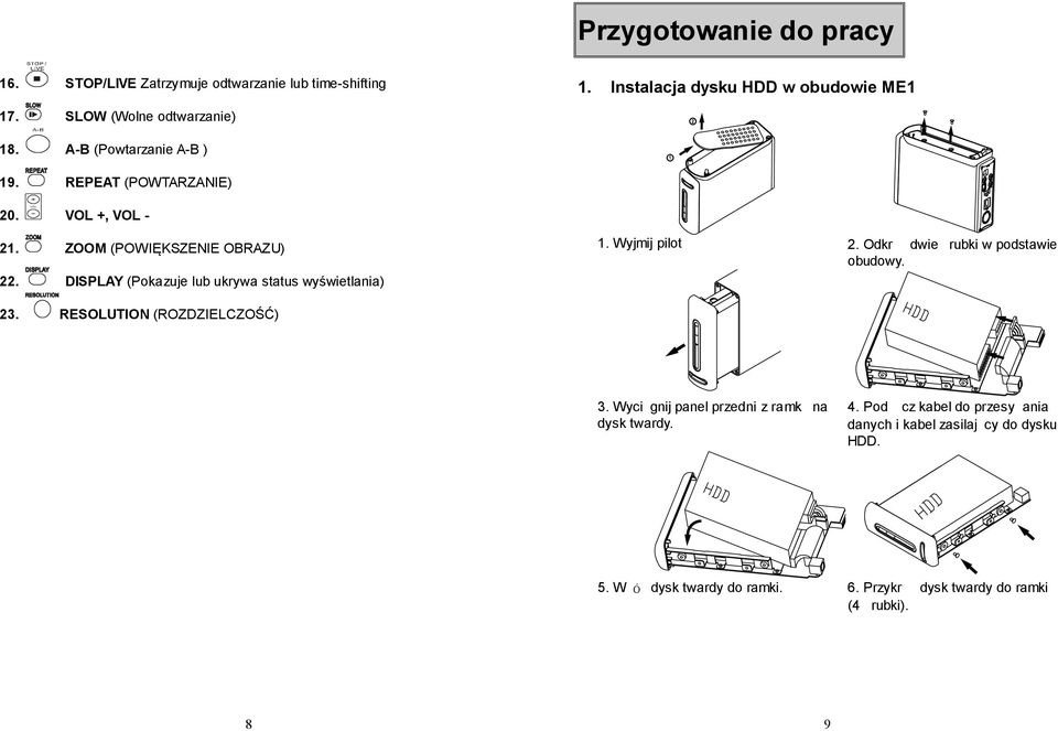 DISPLAY (Pokazuje lub ukrywa status wyświetlania) 1. Wyjmij pilot 2. Odkr dwie rubki w podstawie obudowy. 23. RESOLUTION (ROZDZIELCZOŚĆ) 3.