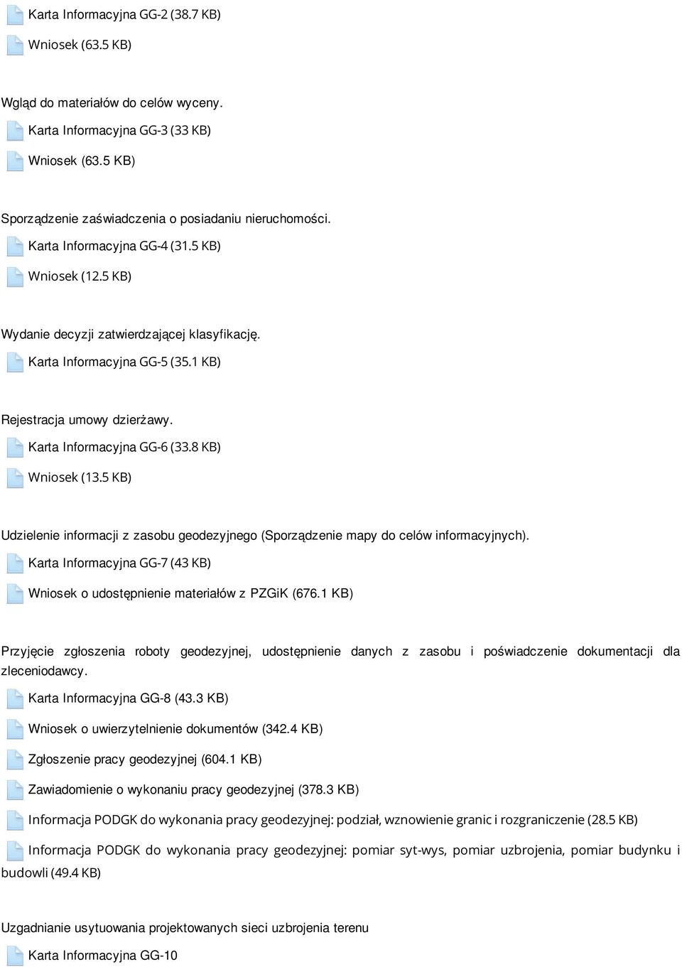 8 KB) Wniosek (13.5 KB) Udzielenie informacji z zasobu geodezyjnego (Sporządzenie mapy do celów informacyjnych). Karta Informacyjna GG-7 (43 KB) Wniosek o udostępnienie materiałów z PZGiK (676.