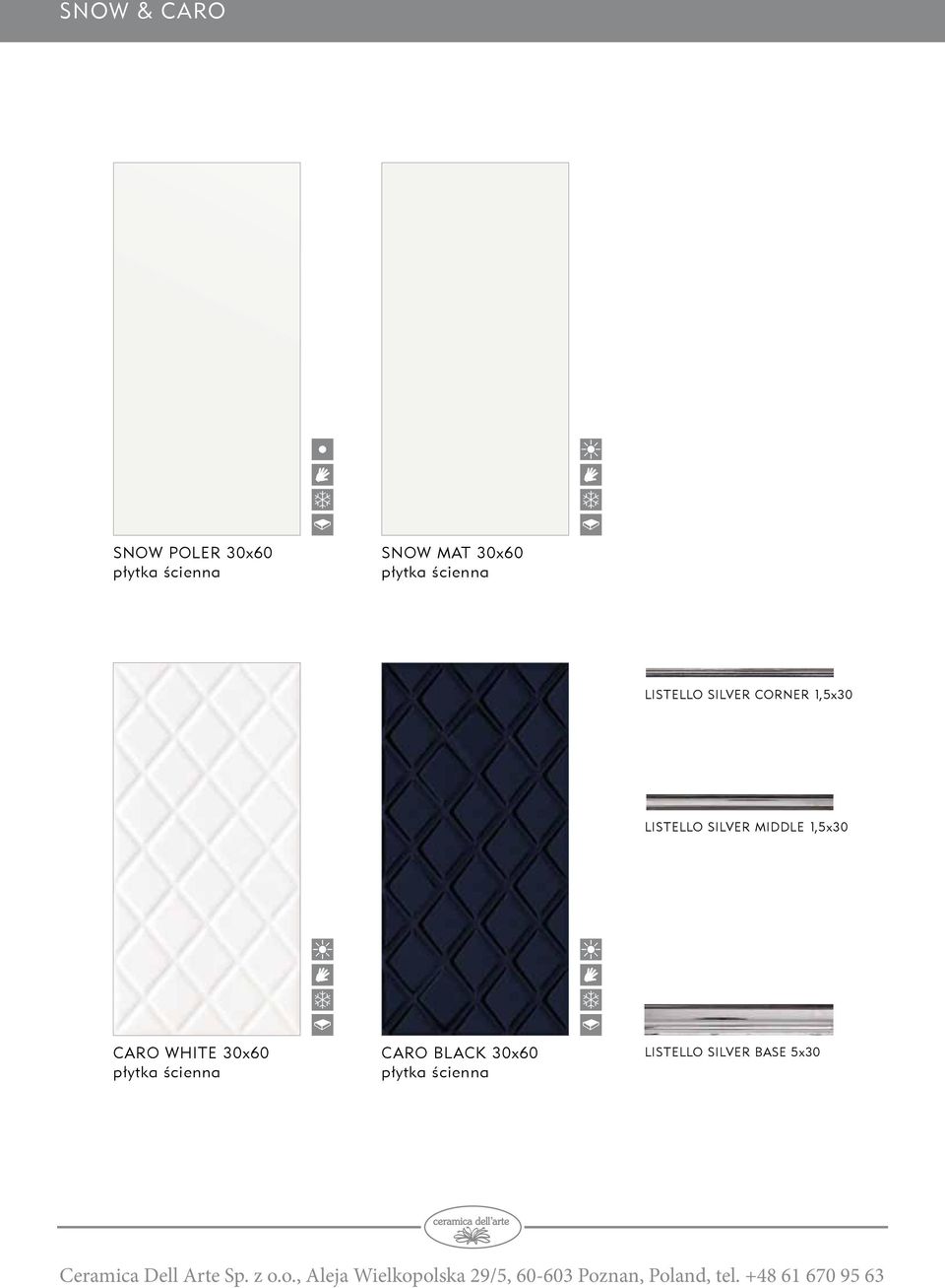 LISTELLO SILVER MIDDLE 1,5x30 CARO WHITE 30x60 płytka
