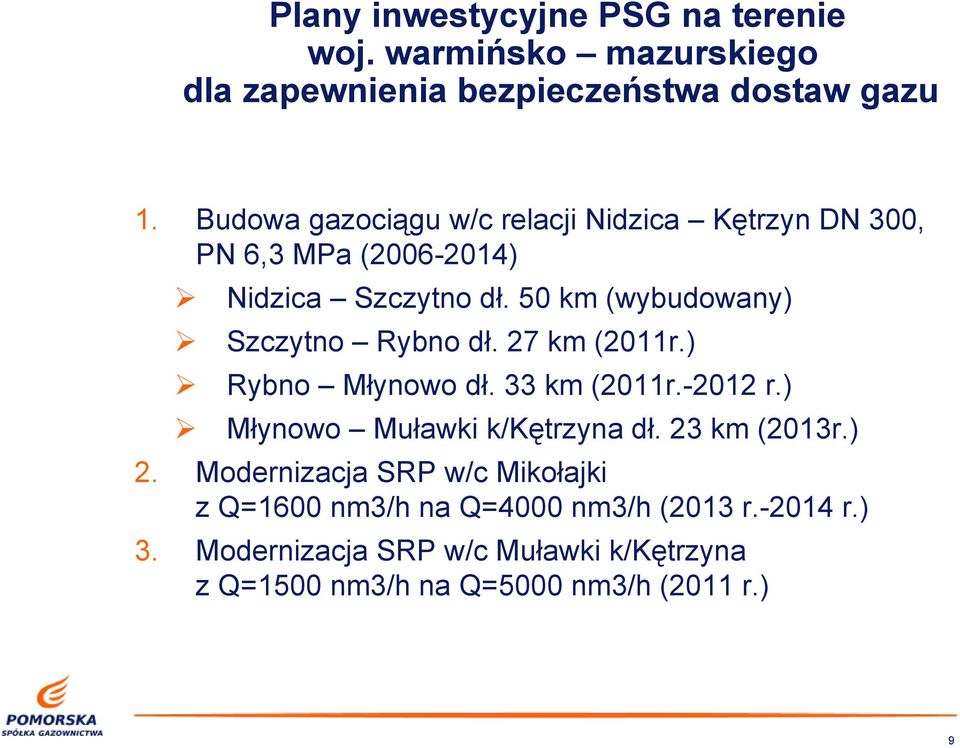33 km (2011r.-2012 r.) Młynowo Muławki k/kętrzyna dł. 23 km (2013r.) 2.