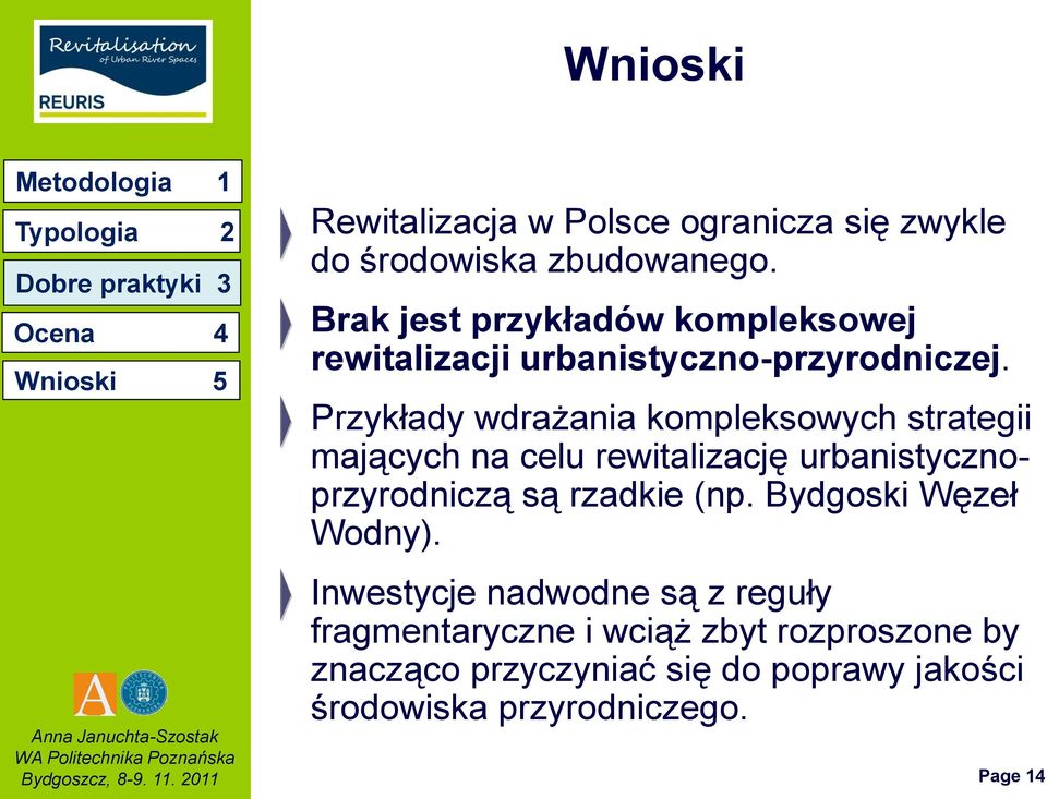 Przykłady wdrażania kompleksowych strategii mających na celu rewitalizację urbanistycznoprzyrodniczą są rzadkie (np.