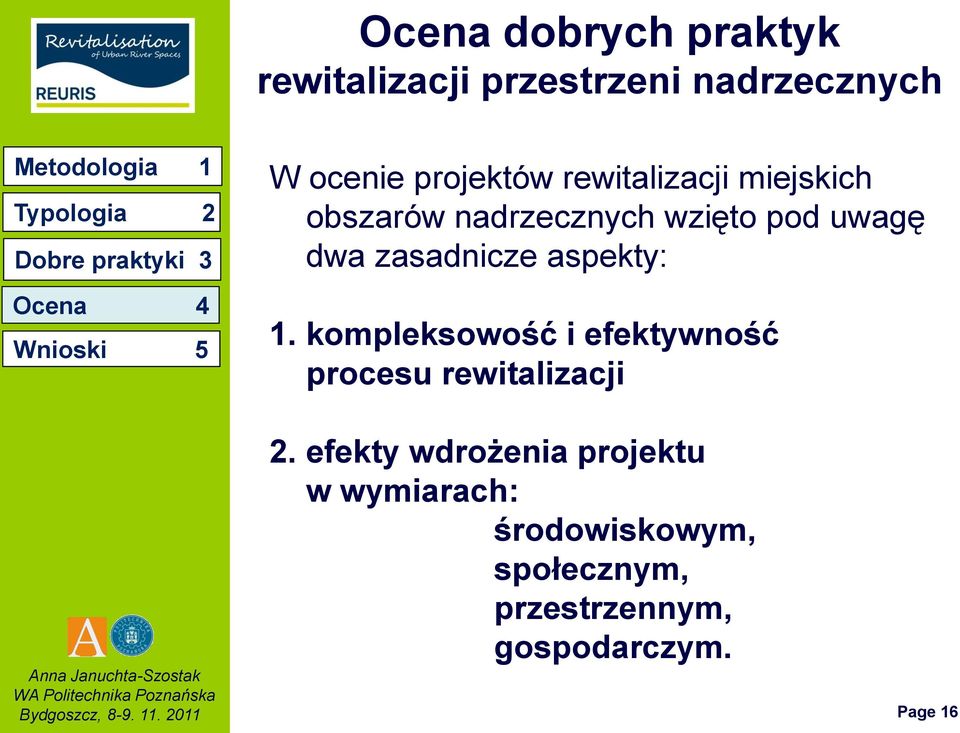 1. kompleksowość i efektywność procesu rewitalizacji 2.