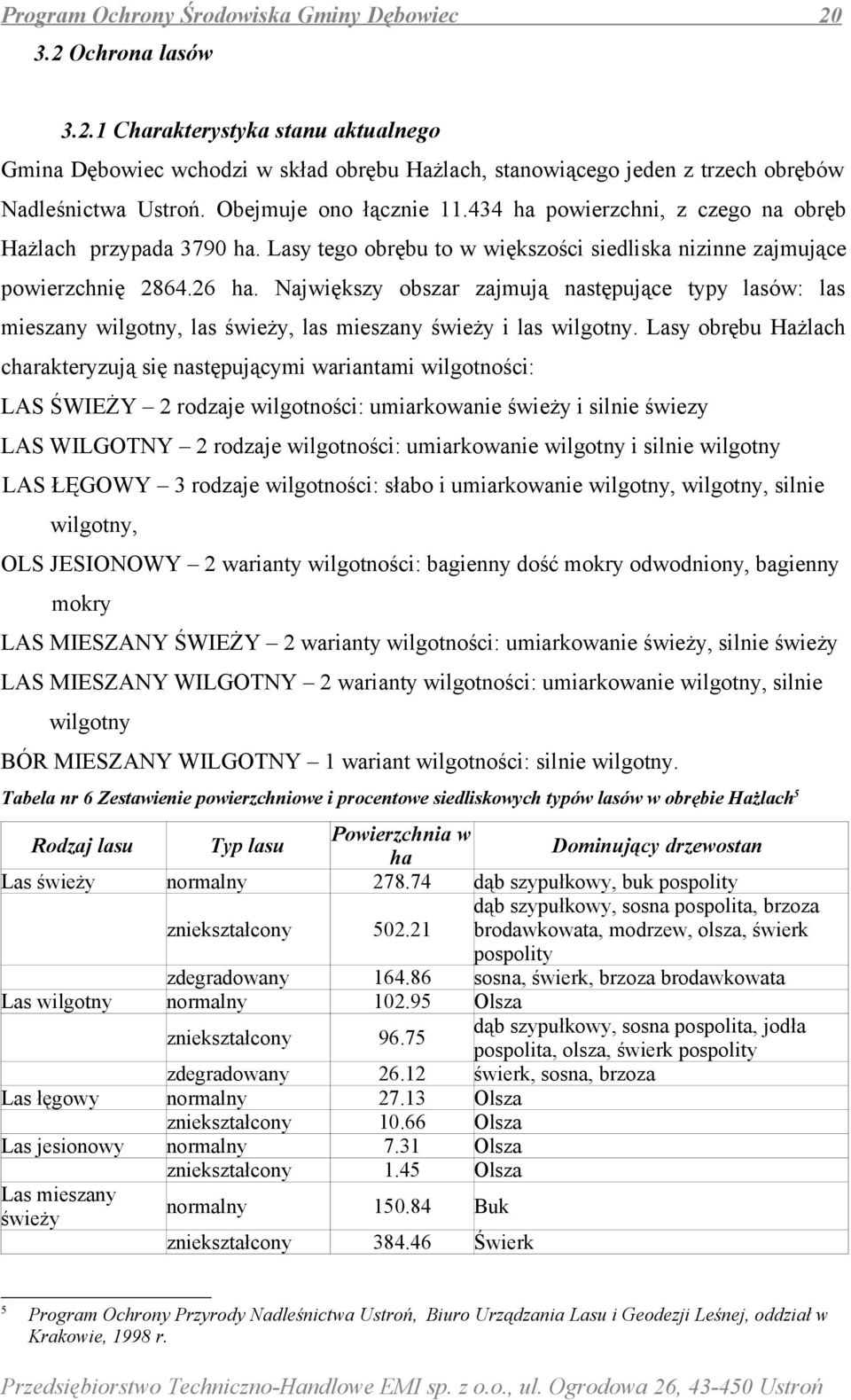 Największy obszar zajmują następujące typy lasów: las mieszany wilgotny, las świeży, las mieszany świeży i las wilgotny.