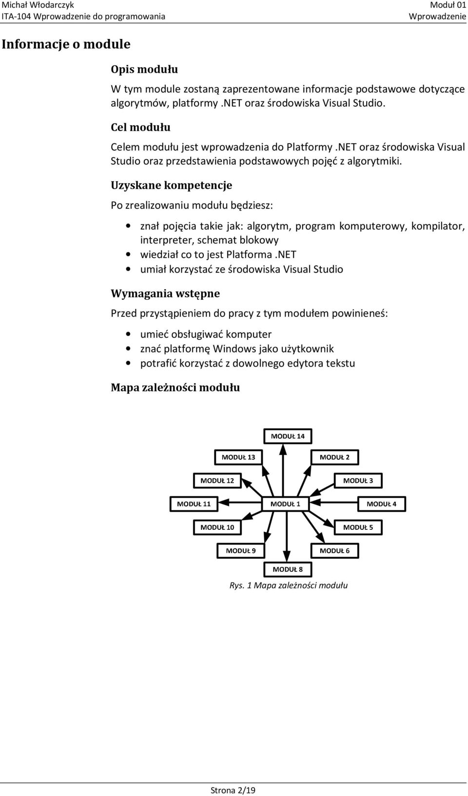 Uzyskane kompetencje Po zrealizowaniu modułu będziesz: znał pojęcia takie jak: algorytm, program komputerowy, kompilator, interpreter, schemat blokowy wiedział co to jest Platforma.