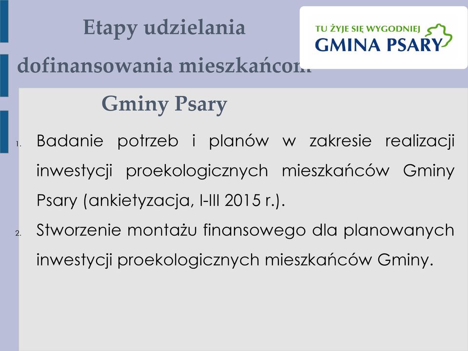 proekologicznych mieszkańców Gminy Psary (ankietyzacja, I-III 2015 r.).