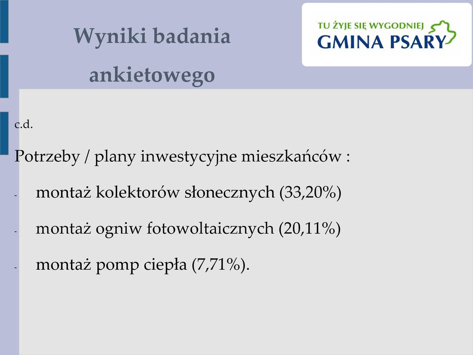 Potrzeby / plany inwestycyjne mieszkańców : -