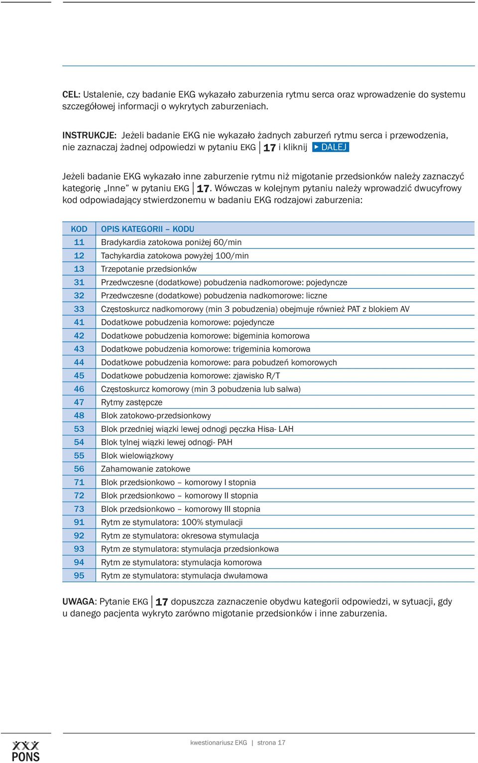 rytmu niż migotanie przedsionków należy zaznaczyć kategorię Inne w pytaniu EKG 17.