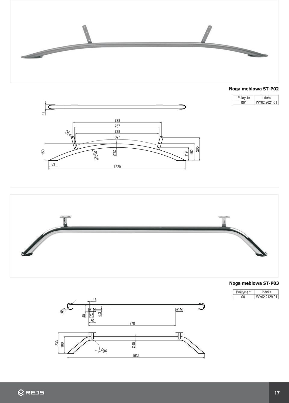 Ø32 R1286 83 1220 Noga meblowa ST-P03 15 **