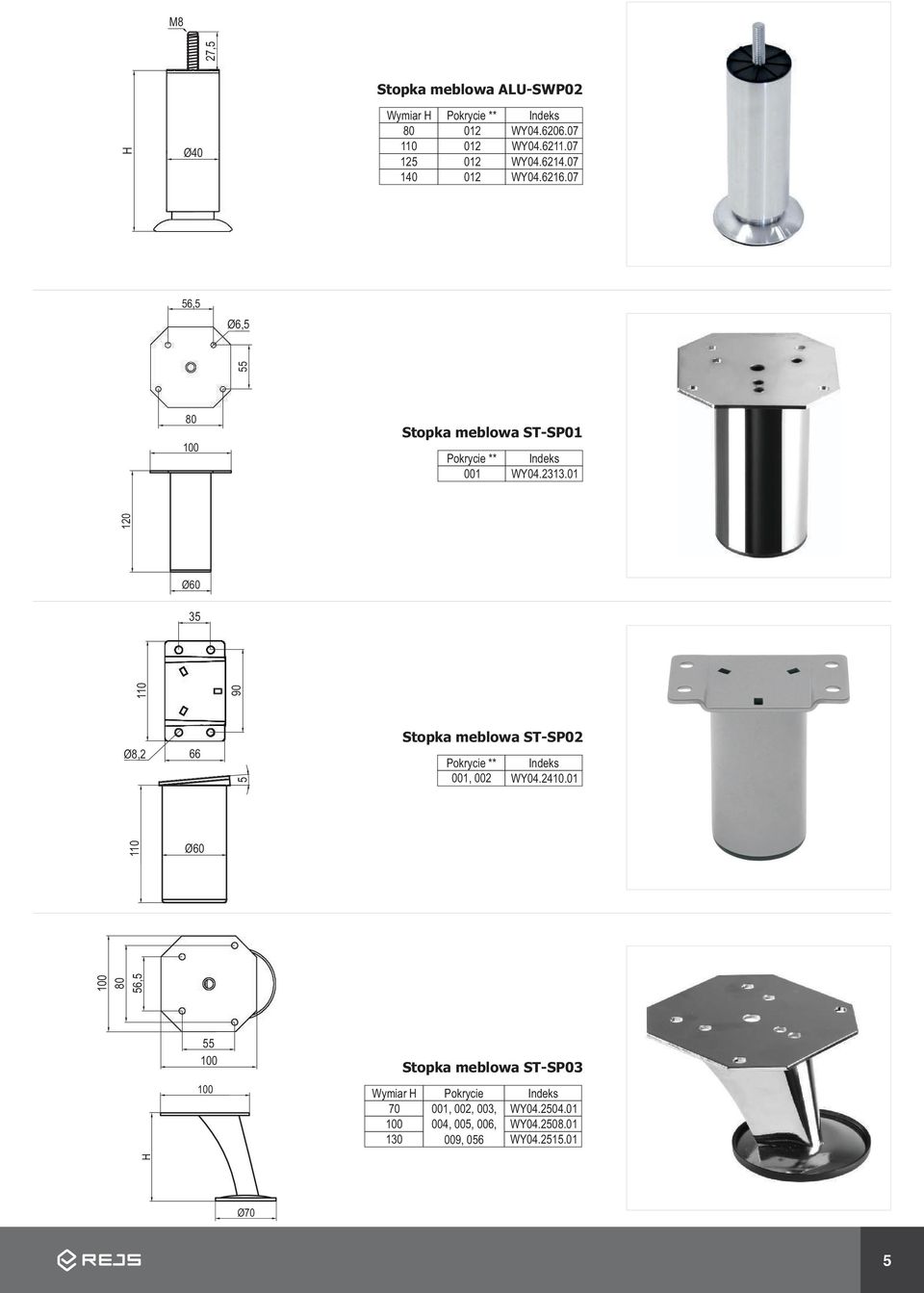 01 Ø 35 110 90 Ø8,2 66 5 Stopka meblowa ST-SP02 **, 002 WY04.2410.