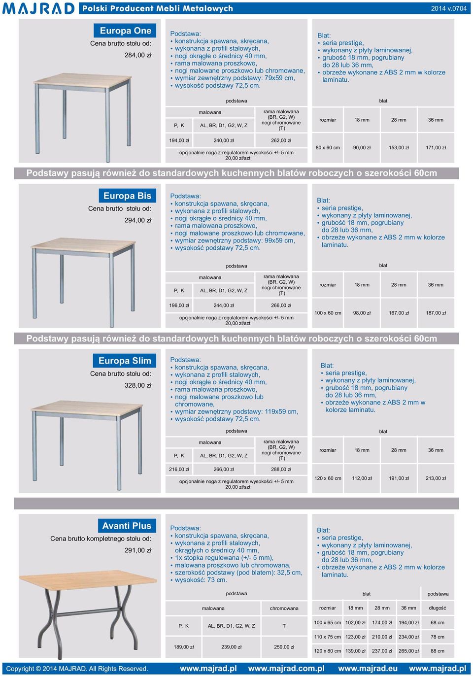 60 cm 98,00 zł 167,00 zł 187,00 zł Podstawy pasują również do standardowych kuchennych ów roboczych o szerokości 60cm Europa Slim 328,00 zł źnogi okrągłe o średnicy 40 mm, ź proszkowo, źwymiar