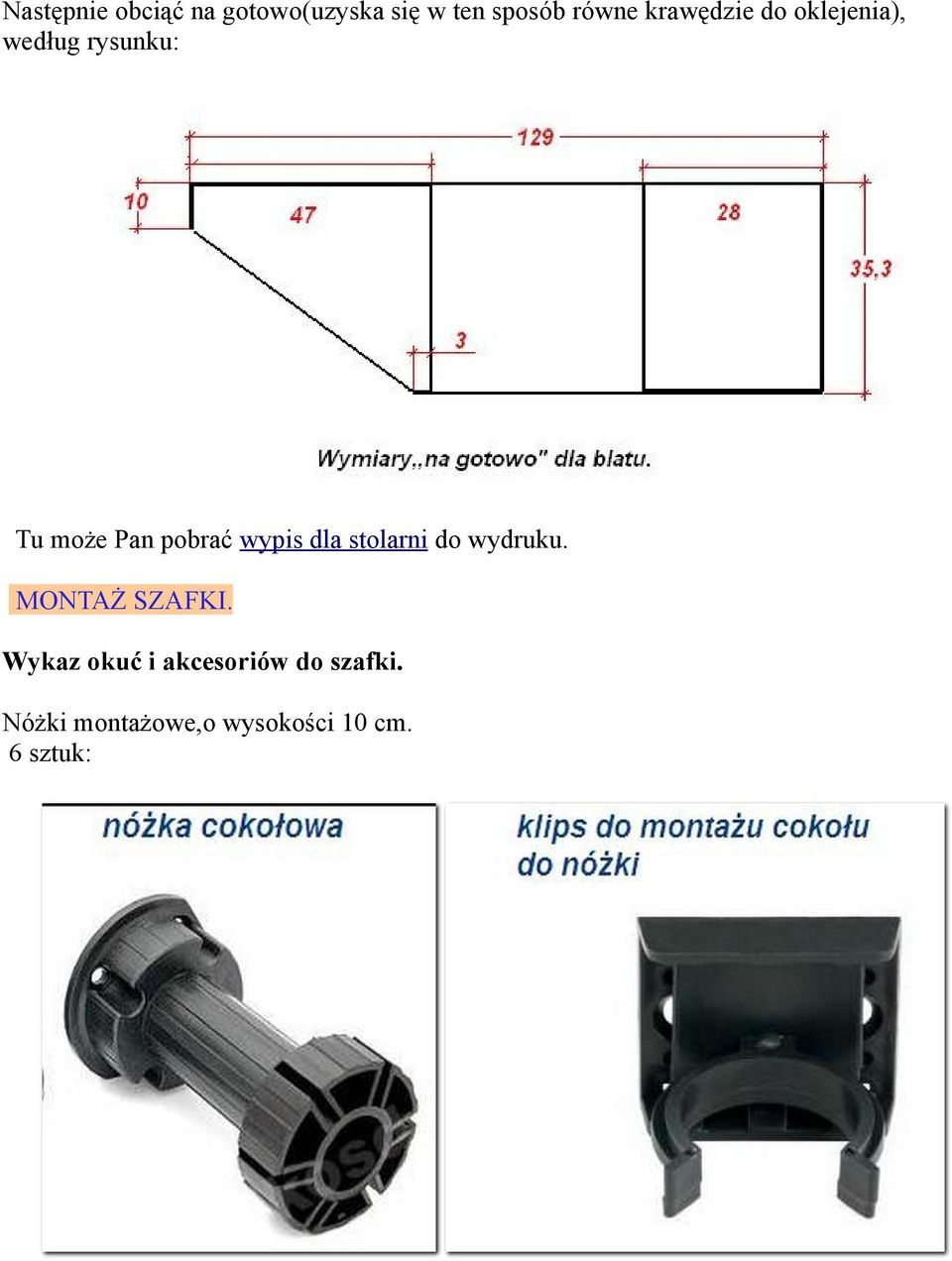 wypis dla stolarni do wydruku. MONTAŻ SZAFKI.