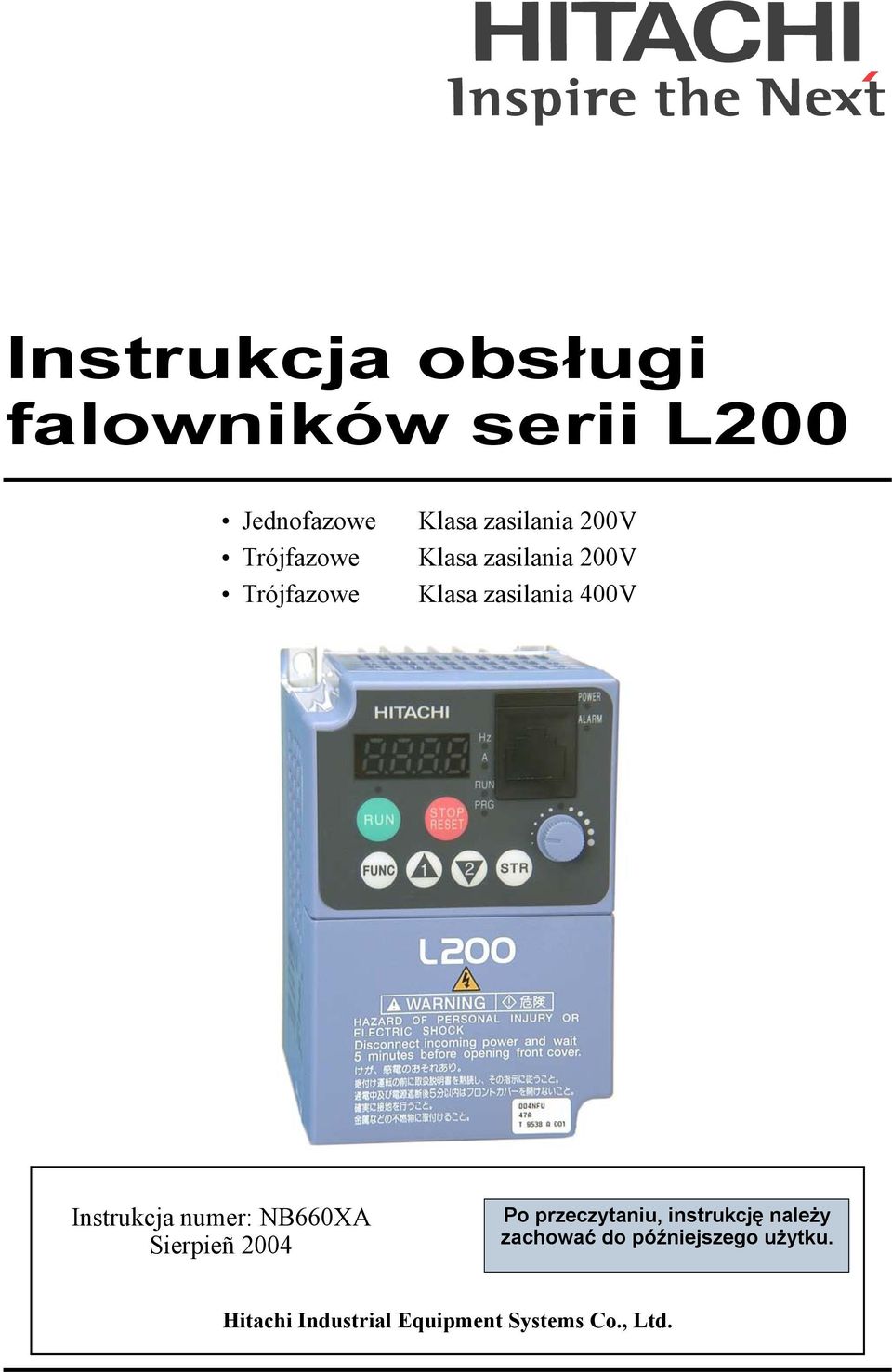 Instrukcja numer: NB660XA Sierpieñ 2004 Po przeczytaniu, instrukcję należy