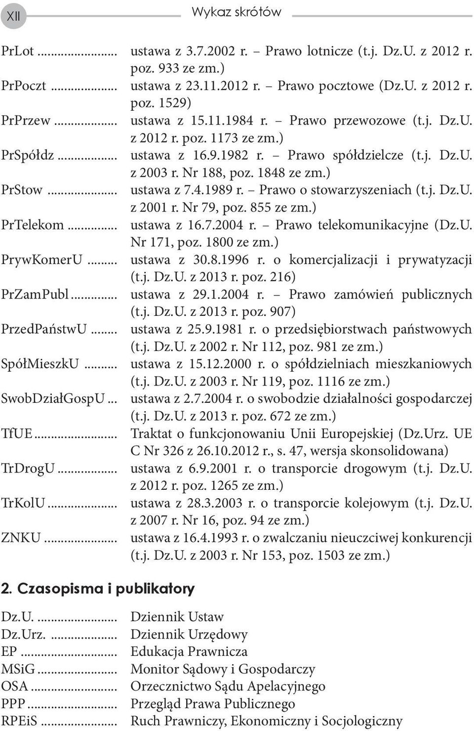 Prawo o stowarzyszeniach (t.j. Dz.U. z 2001 r. Nr 79, poz. 855 ze zm.) PrTelekom... ustawa z 16.7.2004 r. Prawo telekomunikacyjne (Dz.U. Nr 171, poz. 1800 ze zm.) PrywKomerU... ustawa z 30.8.1996 r.