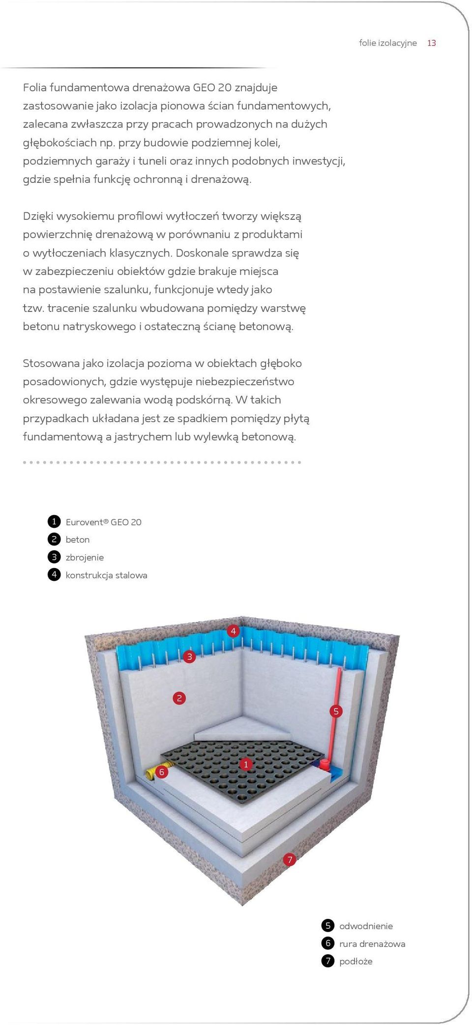 Dzięki wysokiemu profilowi wytłoczeń tworzy większą powierzchnię drenażową w porównaniu z produktami o wytłoczeniach klasycznych.