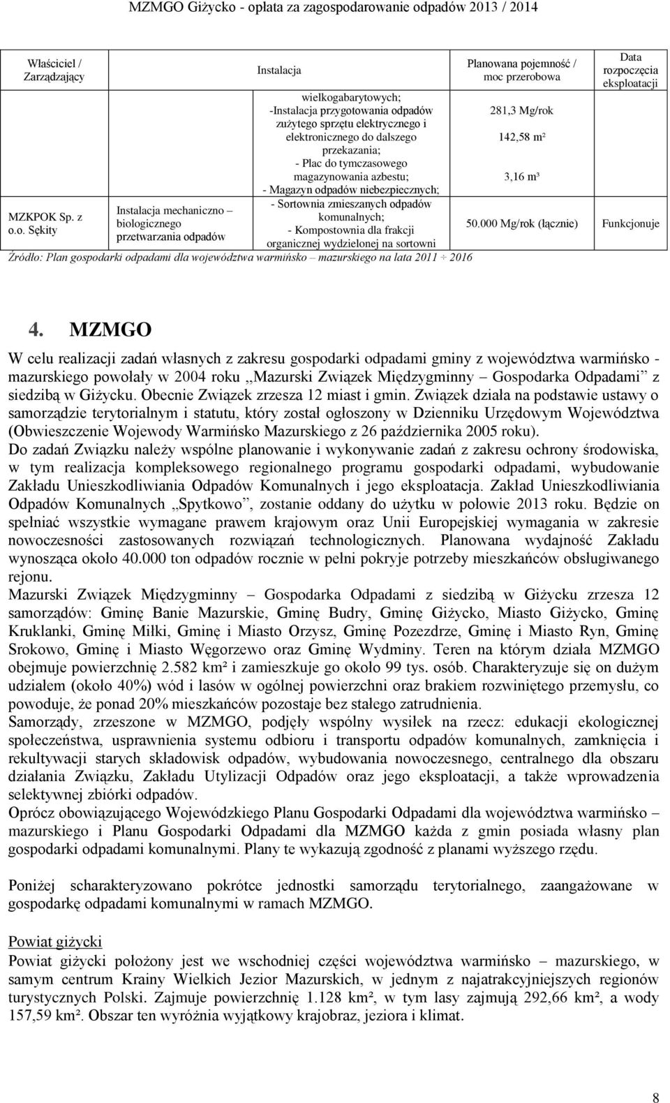 przekazania; - Plac do tymczasowego magazynowania azbestu; - Magazyn odpadów niebezpiecznych; - Sortownia zmieszanych odpadów komunalnych; - Kompostownia dla frakcji organicznej wydzielonej na