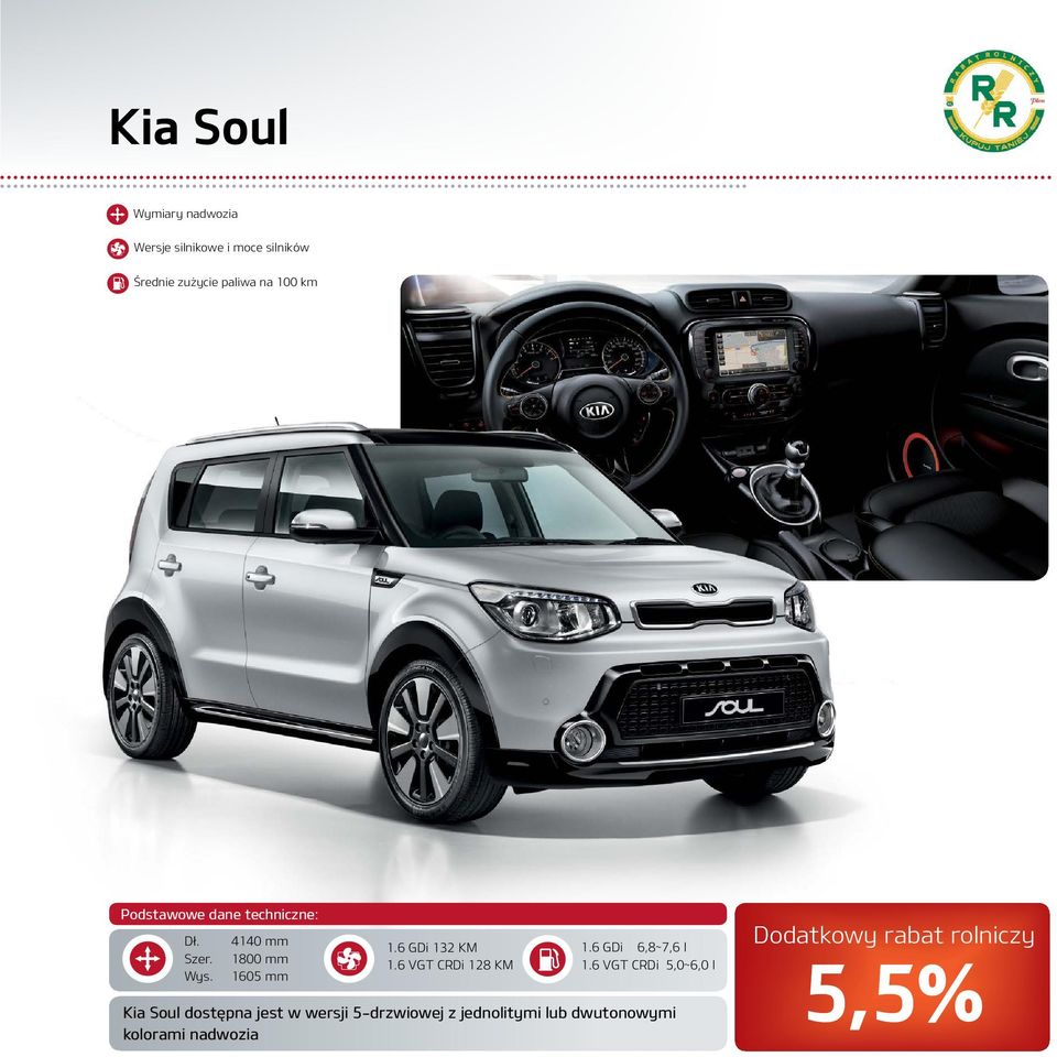 6 VGT CRDi 5,0~6,0 l Kia Soul dostępna jest w