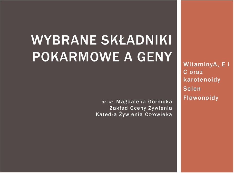 Żywienia Katedra Żywienia Człowieka