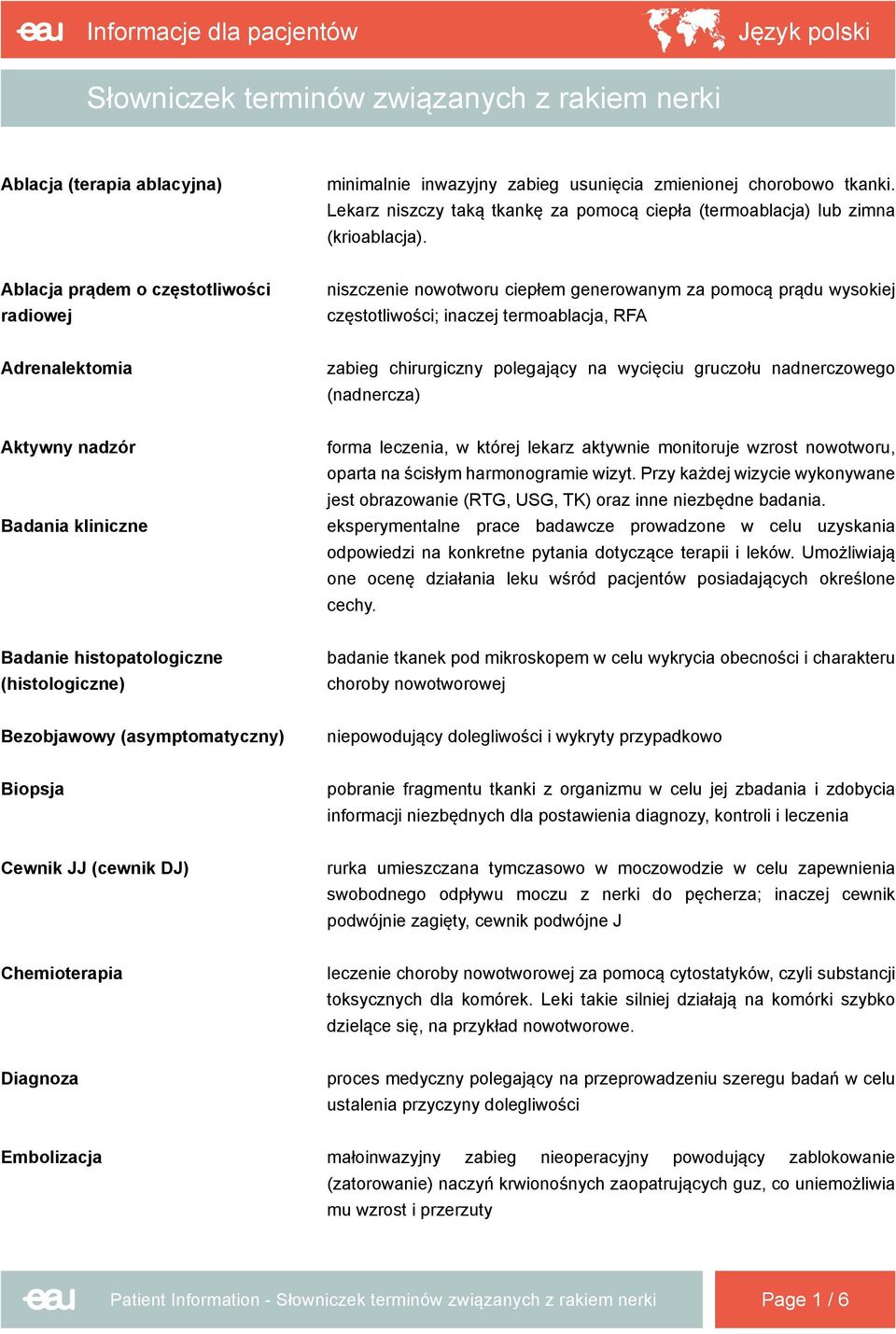 Ablacja prądem o częstotliwości radiowej niszczenie nowotworu ciepłem generowanym za pomocą prądu wysokiej częstotliwości; inaczej termoablacja, RFA Adrenalektomia zabieg chirurgiczny polegający na