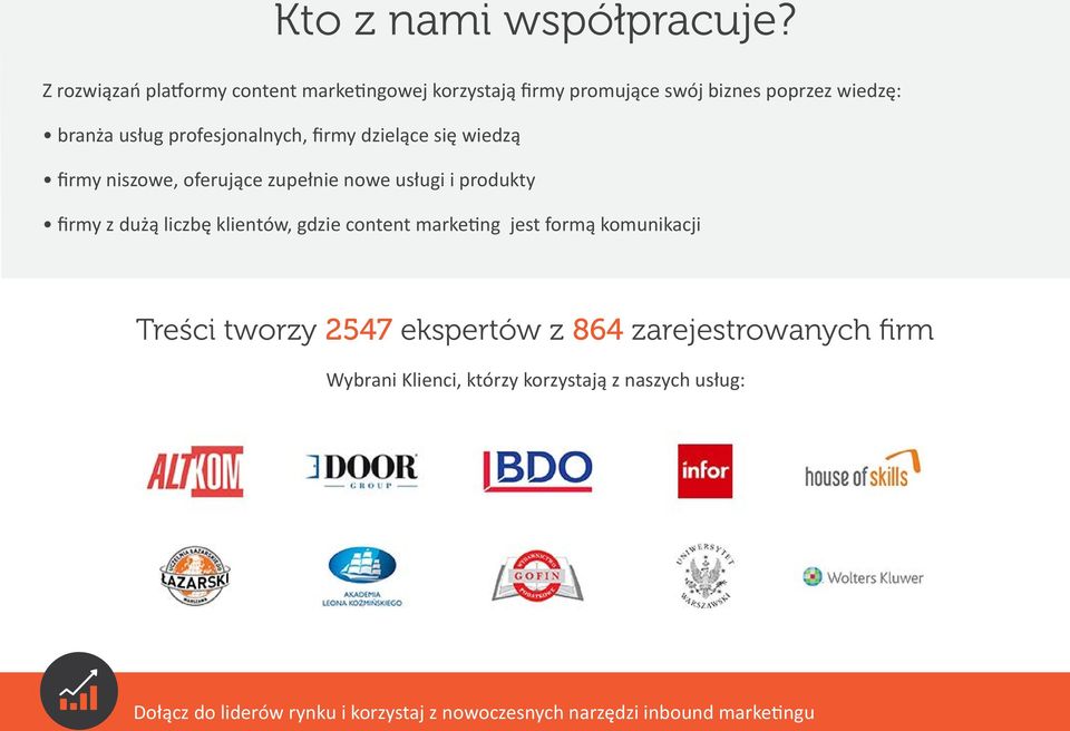 profesjonalnych, firmy dzielące się wiedzą firmy niszowe, oferujące zupełnie nowe usługi i produkty firmy z dużą liczbę