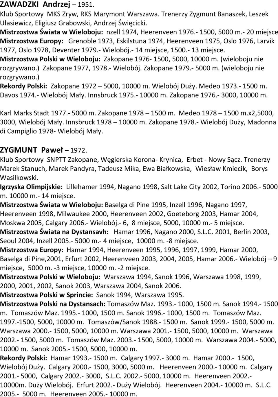 - 20 miejsce Mistrzostwa Europy: Grenoble 1973, Eskilstuna 1974, Heerenveen 1975, Oslo 1976, Larvik 1977, Oslo 1978, Deventer 1979.- Wielobój.- 14 miejsce, 1500.- 13 miejsce.