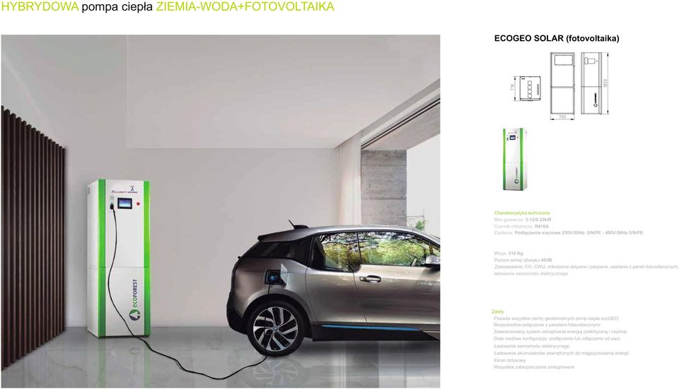 cechy geotermalnych pomp ciepła ecogeo Bezpośrednie połączenie z panelami fotovoltaicznymi Zaawansowany system zarządzania energią (elektryczną i cieplną) Dwie możliwe