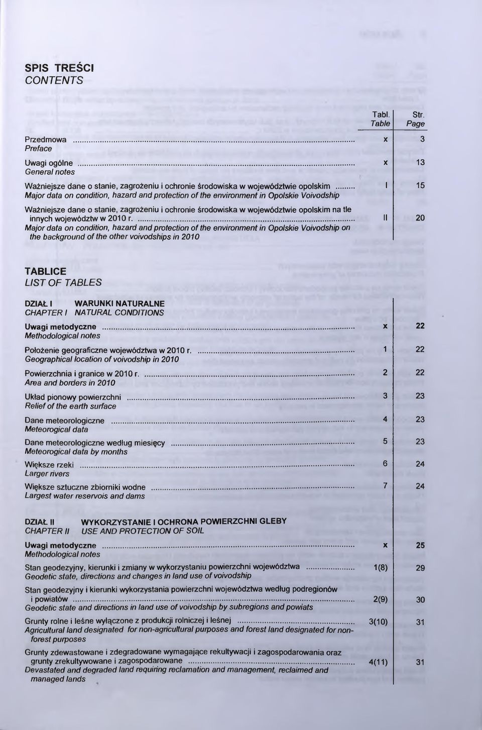 województw w 201 Or... Major data on condition, hazard and protection o f the environment in Opolskie Voivodship on the background o f the other voivodships in 2010 Tabl. Table x x I II Str.