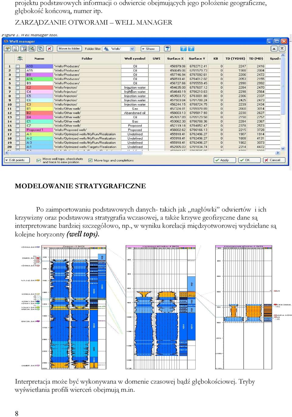 oraz podstawowa stratygrafia wczasowej, a takŝe krzywe geofizyczne dane są interpretowane bardziej szczegółowo, np.