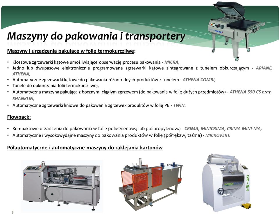 Tunele do obkurczania folii termokurczliwej, Automatyczna maszyna pakująca z bocznym, ciągłym zgrzewem (do pakowania w folię dużych przedmiotów) - ATHENA 550 CS oraz SHANKLIN, Automatyczne zgrzewarki