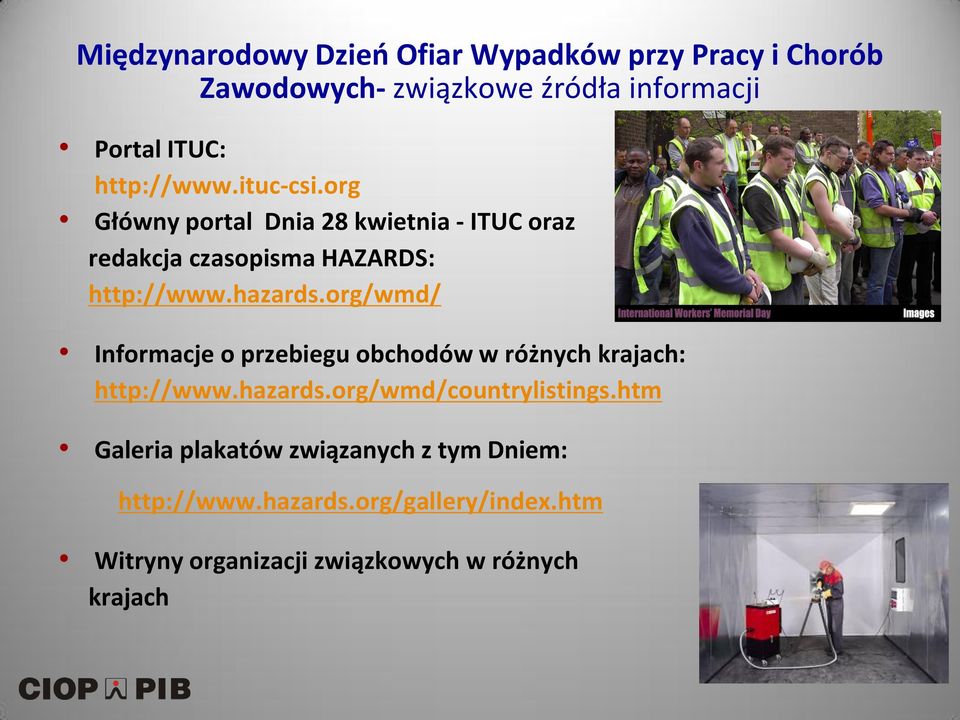 org/wmd/ Informacje o przebiegu obchodów w różnych krajach: http://www.hazards.org/wmd/countrylistings.