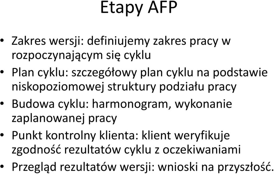 cyklu: harmonogram, wykonanie zaplanowanej pracy Punkt kontrolny klienta: klient