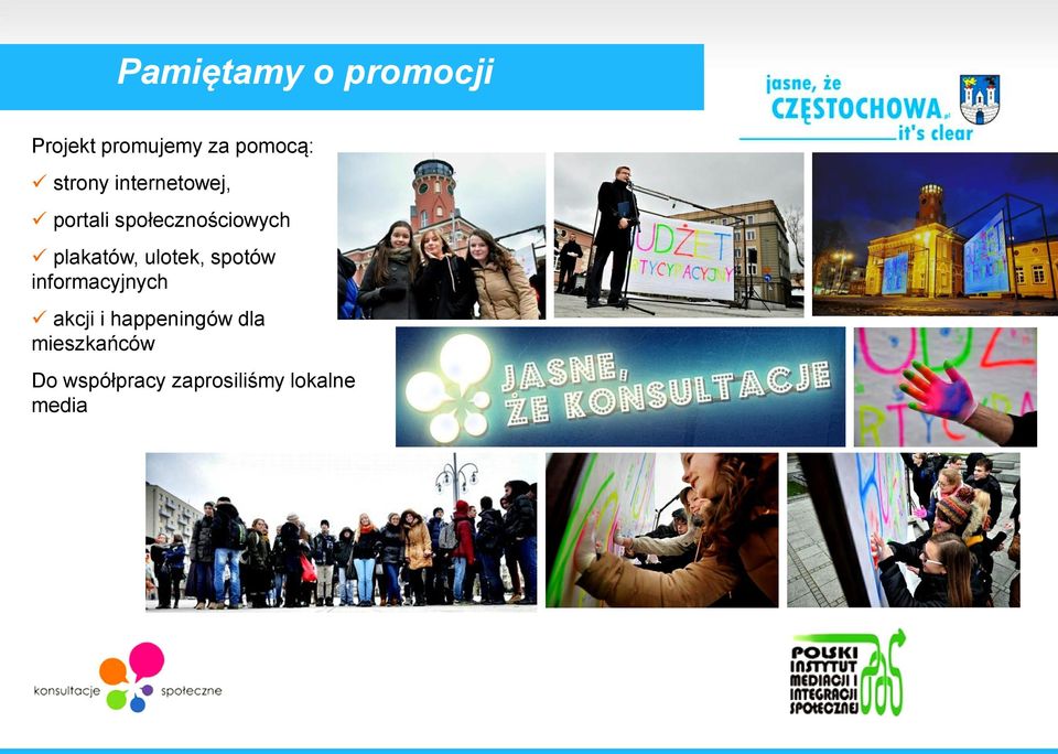 plakatów, ulotek, spotów informacyjnych akcji i