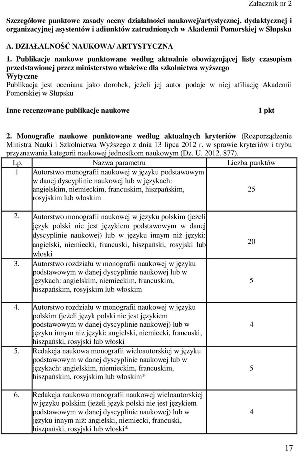 Publikacje naukowe punktowane według aktualnie obowiązującej listy czasopism przedstawionej przez ministerstwo właściwe dla szkolnictwa wyższego Wytyczne Publikacja jest oceniana jako dorobek, jeżeli