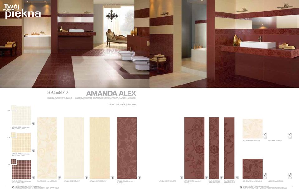 mozaika cięta 0x0, kostka 2,x2, AMANDA BEIGE inserto 2,5x97,7 AMANDA BEIGE 2,5x97,7 AMANDA OCHRA 2,5x97,7 AMANDA BROWN inserto A 2,5x97,7 AMANDA BROWN