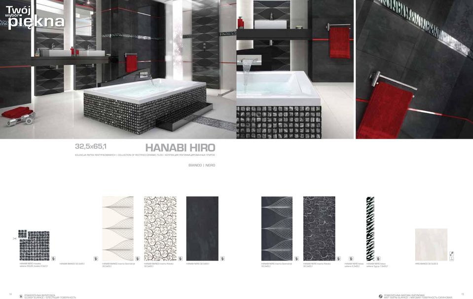 2,5x65,1 HANABI BIANCO inserto Rokoko 2,5x65,1 HANABI NERO 2,5x65,1 HANABI NERO inserto Geometryk 2,5x65,1 HANABI NERO