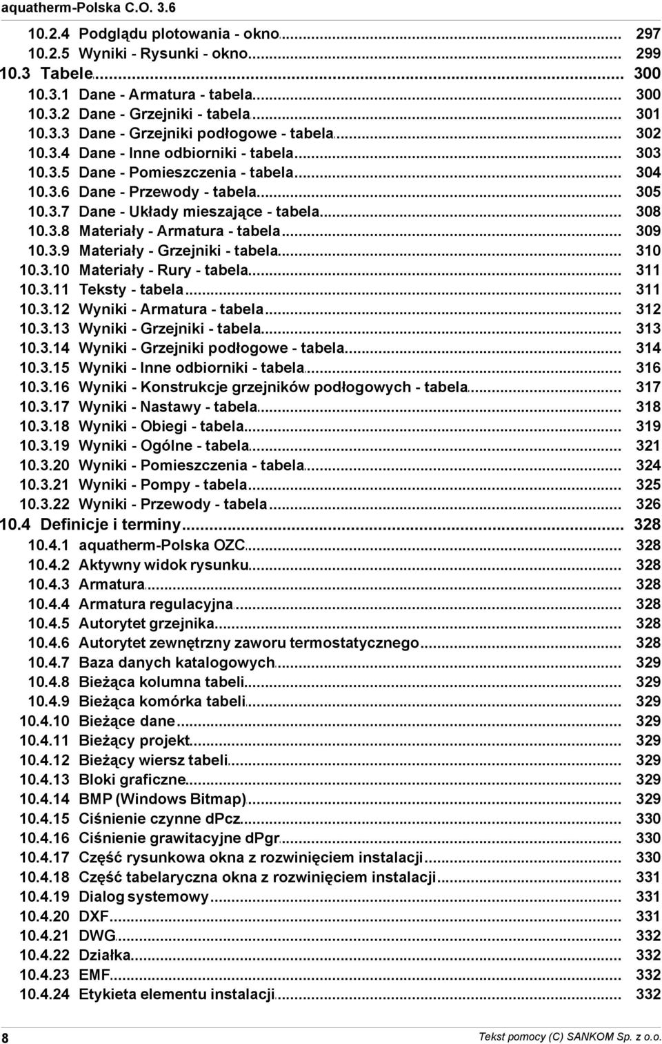 tabela Dane - Układy mieszające - tabela Materiały - Armatura - tabela Materiały - Grzejniki - tabela Materiały - Rury - tabela Teksty - tabela Wyniki - Armatura - tabela Wyniki - Grzejniki - tabela