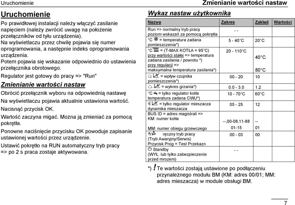 Regulator jest gotowy do pracy => "Run" Zmienianie wartości nastaw Obrócić przełącznik wyboru na odpowiednią nastawę Na wyświetlaczu pojawia aktualnie ustawiona wartość. Nacisnąć przycisk OK.