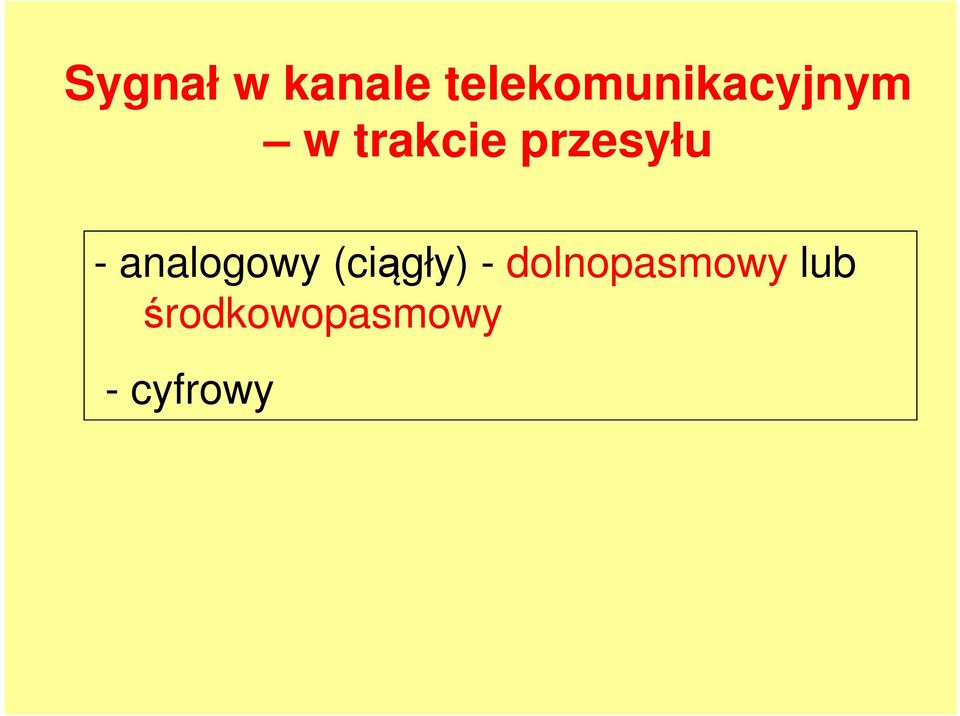 przesyłu - analogowy (ciągły)