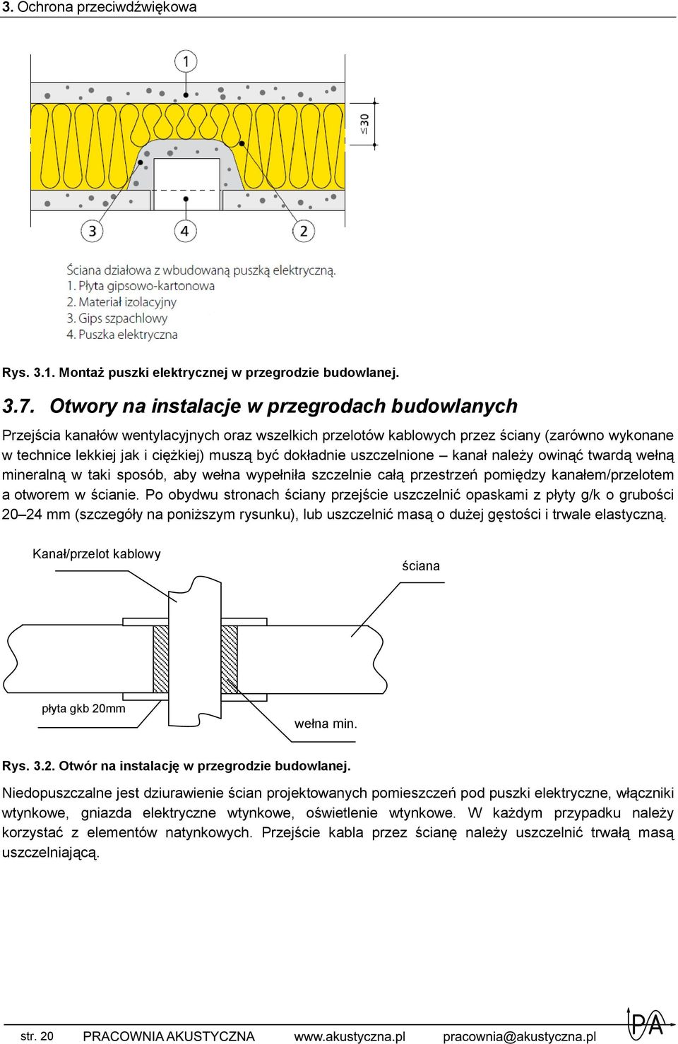 dokładnie uszczelnione kanał należy owinąć twardą wełną mineralną w taki sposób, aby wełna wypełniła szczelnie całą przestrzeń pomiędzy kanałem/przelotem a otworem w ścianie.