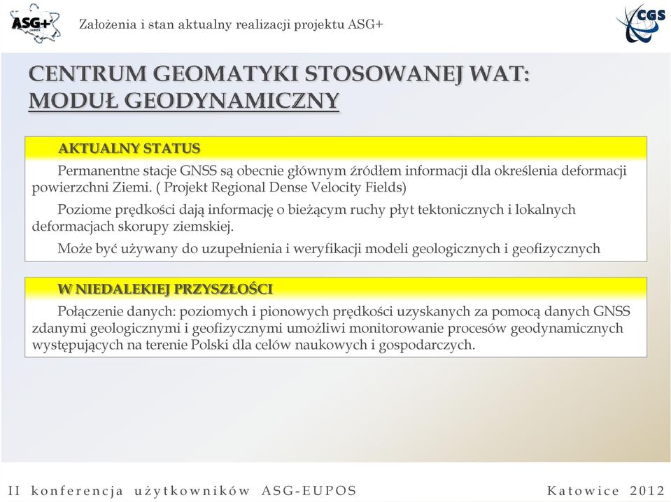 Może być używany do uzupełnienia i weryfikacji modeli geologicznych i geofizycznych W NIEDALEKIEJ PRZYSZŁOŚCI Połączenie danych: poziomych i pionowych