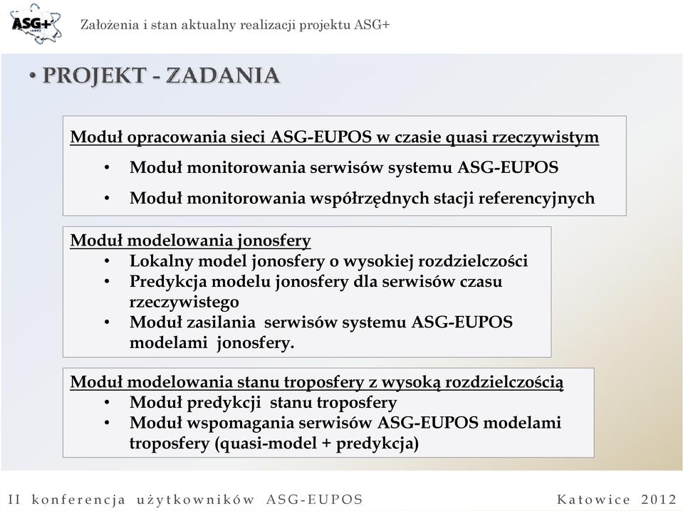 jonosfery dla serwisów czasu rzeczywistego Moduł zasilania serwisów systemu ASG-EUPOS modelami jonosfery.