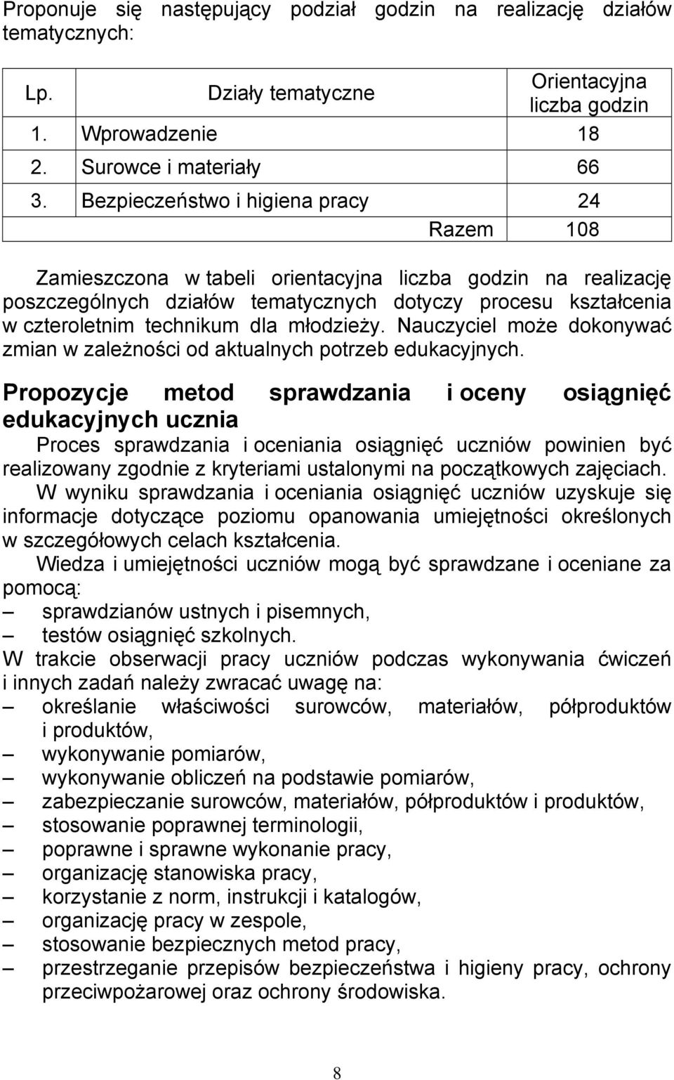 młodzieży. Nauczyciel może dokonywać zmian w zależności od aktualnych potrzeb edukacyjnych.