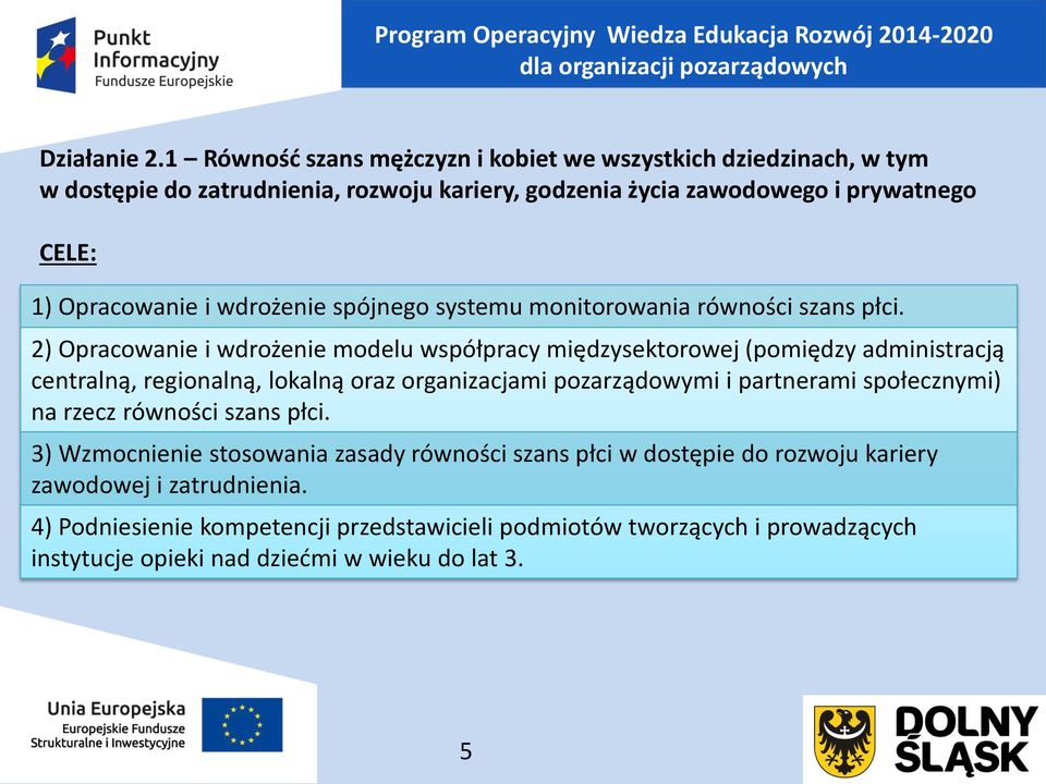wdrożenie spójnego systemu monitorowania równości szans płci.