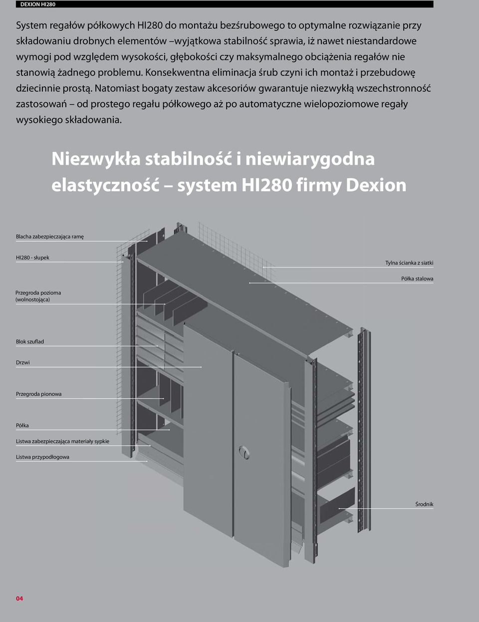 Natoiast bogaty zestaw akcesoriów gwarantuje niezwykłą wszechstronność zastosowań od prostego regału półkowego aż po autoatyczne wielopozioowe regały wysokiego składowania.