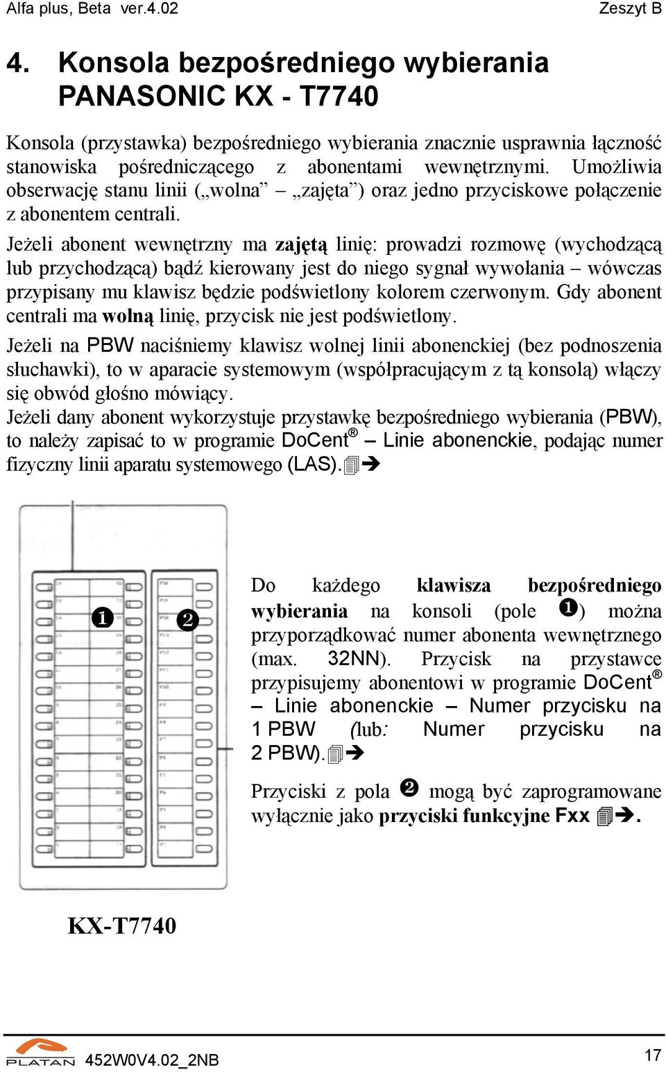 Umożliwia obserwację stanu linii ( wolna zajęta ) oraz jedno przyciskowe połączenie z abonentem centrali.