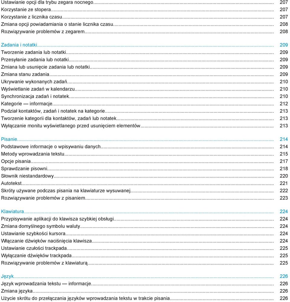 .. 209 Zmiana stanu zadania... 209 Ukrywanie wykonanych zadań... 210 Wyświetlanie zadań w kalendarzu... 210 Synchronizacja zadań i notatek... 210 Kategorie informacje.