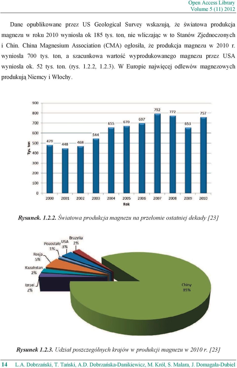 ton, a szacunkowa warto wyprodukowanego magnezu przez USA wynios a ok. 52 tys. ton. (rys. 1.2.2, 1.2.3). W Europie najwi cej odlewów magnezowych produkuj Niemcy i W ochy. Rysunek.