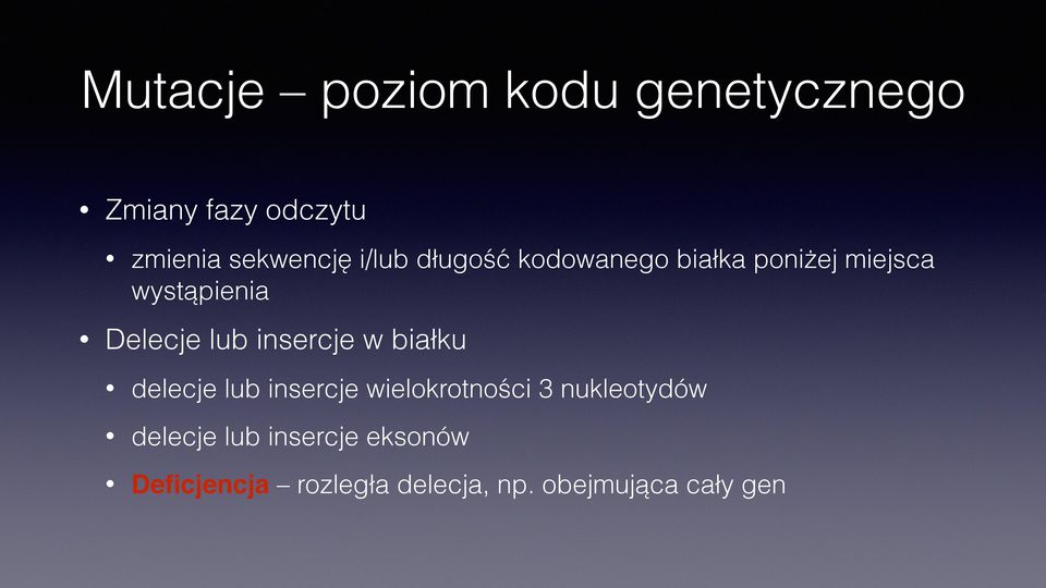 insercje w białku delecje lub insercje wielokrotności 3 nukleotydów
