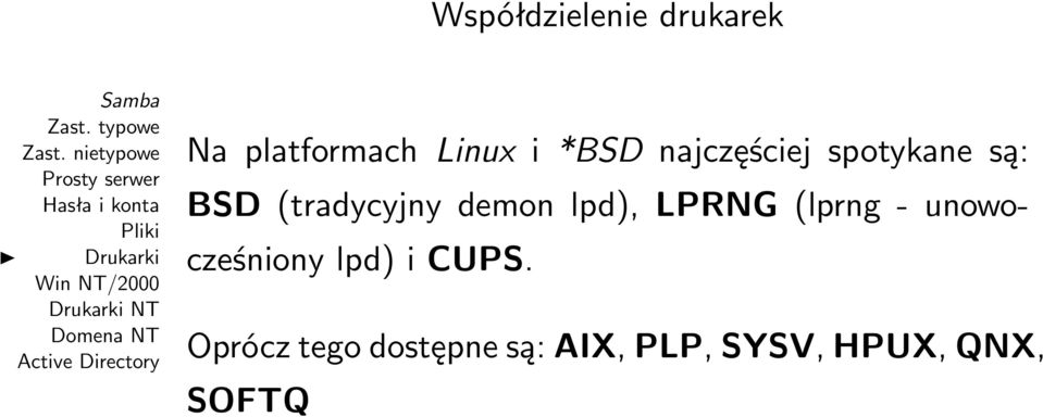 lpd), LPRNG (lprng - unowocześniony lpd) i CUPS.