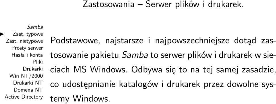 pakietu to serwer plików i drukarek w sieciach MS Windows.